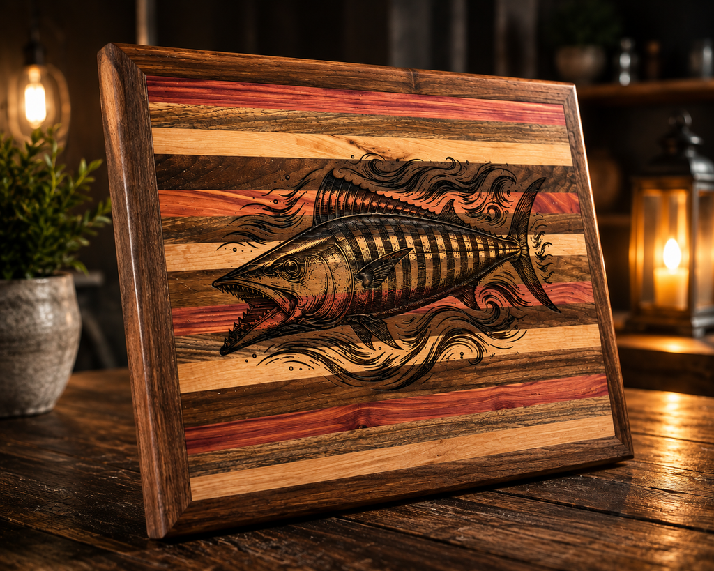Handmade Wahoo Fish Wall Art – Laser Engraved Hardwood Fishing Decor