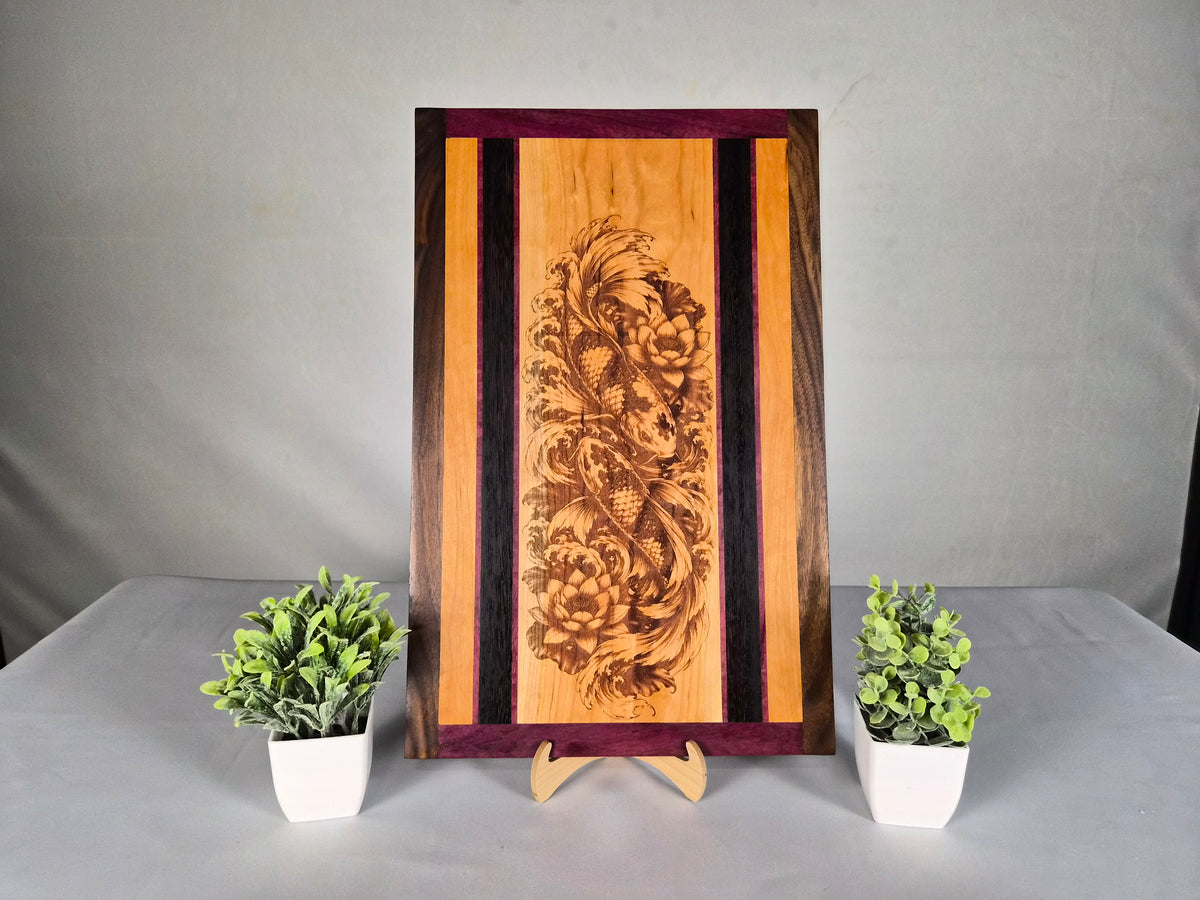 Handcrafted Koi Fish Hardwood Wall Art – Cherry, Purpleheart, Walnut & Wenge