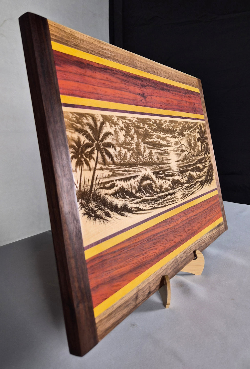 Handcrafted Ocean Sunset Hardwood Wall Art – Maple, Walnut, Padauk, Purpleheart & Yellowheart