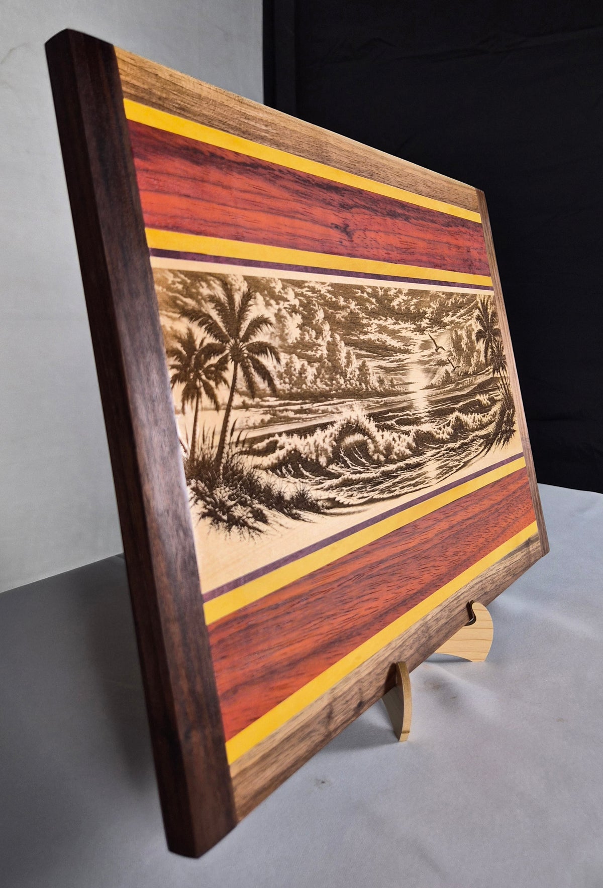 Handcrafted Ocean Sunset Hardwood Wall Art – Maple, Walnut, Padauk, Purpleheart & Yellowheart