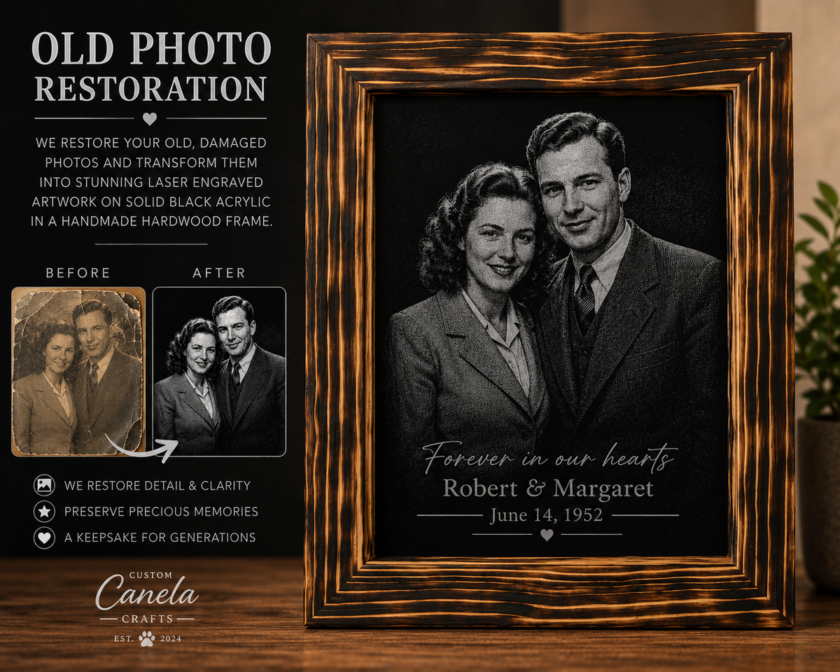 Custom Photo Restoration & Laser Engraved Family Portrait