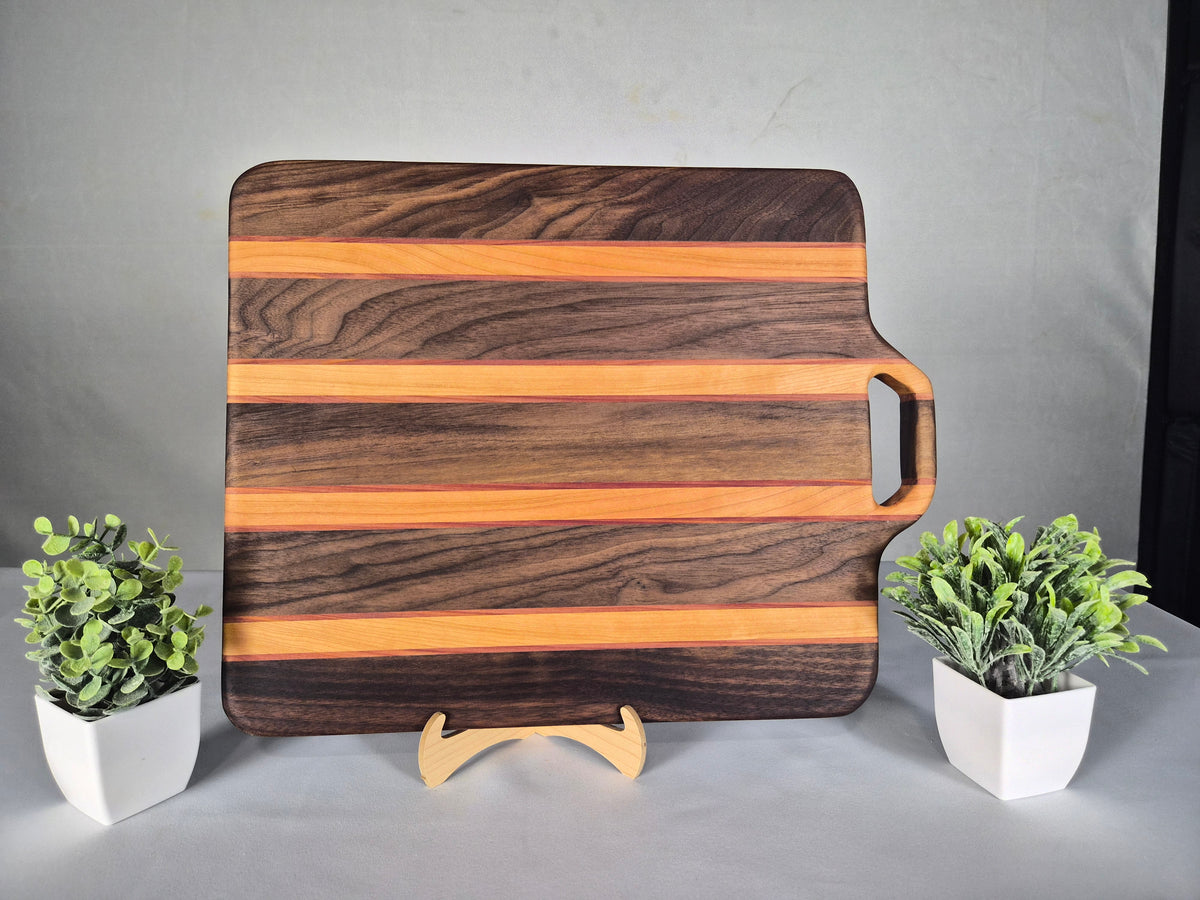 Handcrafted Solid Hardwood Serving Board – Walnut, Cherry & Cedar – 18" × 14"