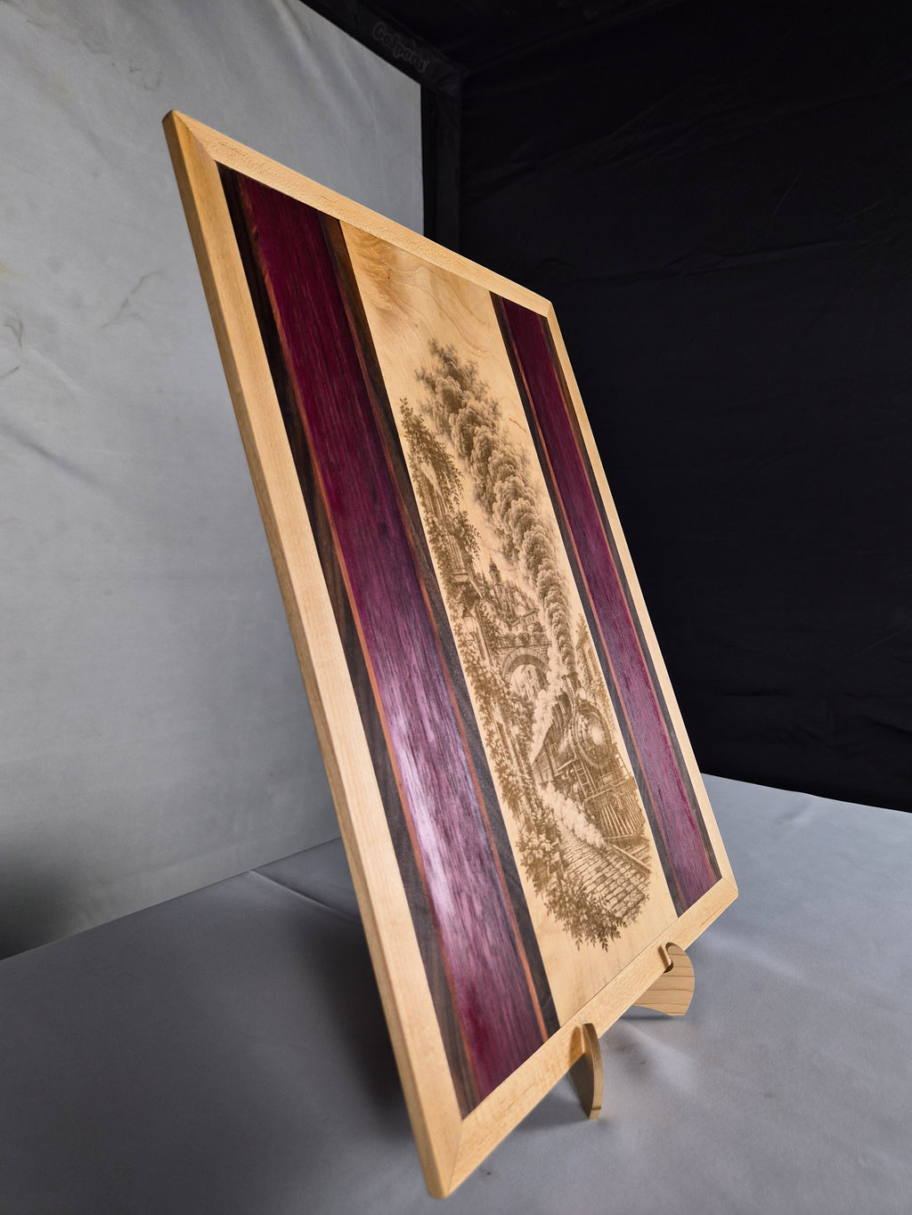 Handcrafted Vintage Locomotive Hardwood Wall Art – Maple, Walnut & Purpleheart
