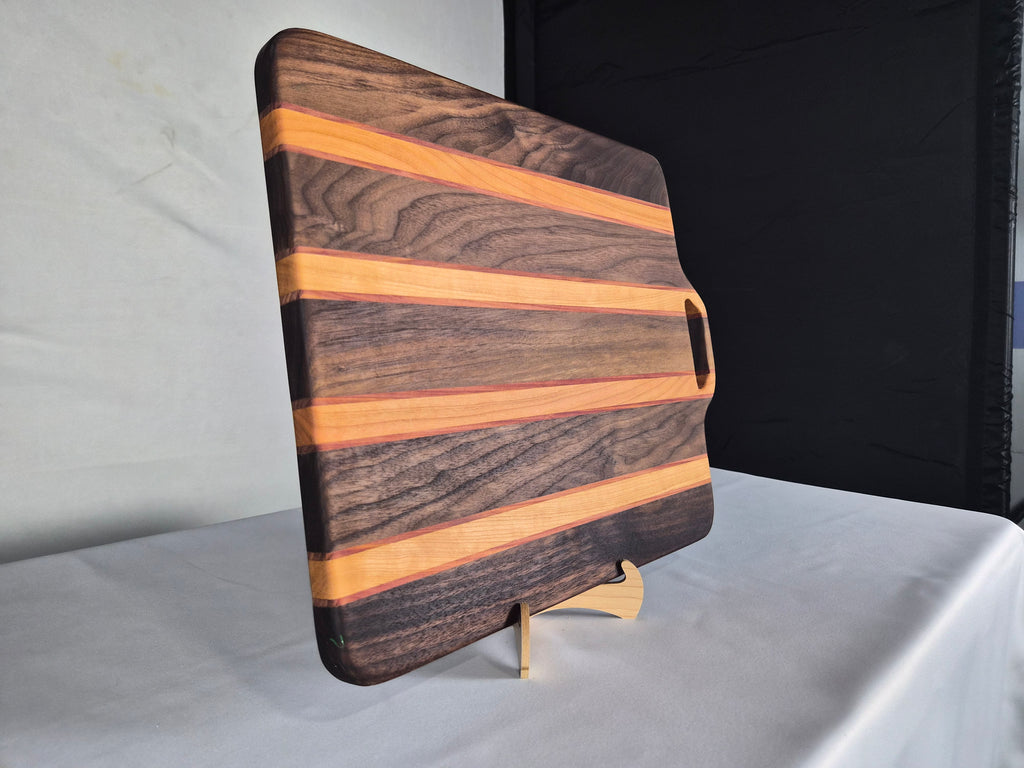 Handcrafted Solid Hardwood Serving Board – Walnut, Cherry & Cedar – 18" × 14"