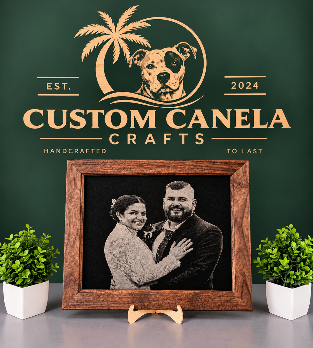 Custom Heirloom Portrait – Laser Engraved Photo & Handcrafted Hardwood Frame
