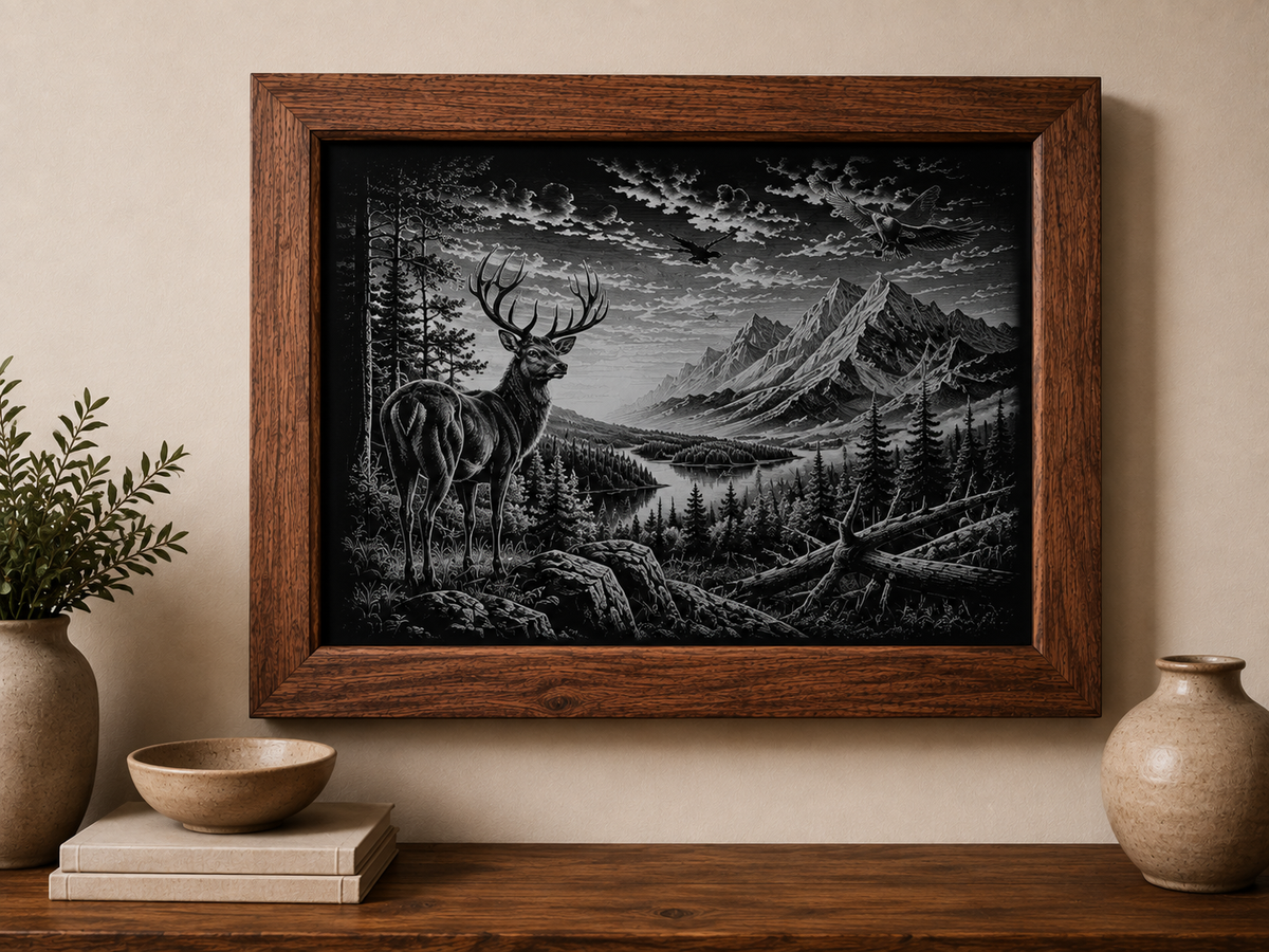 Custom Hunting & Wildlife Portrait – Laser Engraved Photo & Hardwood Frame