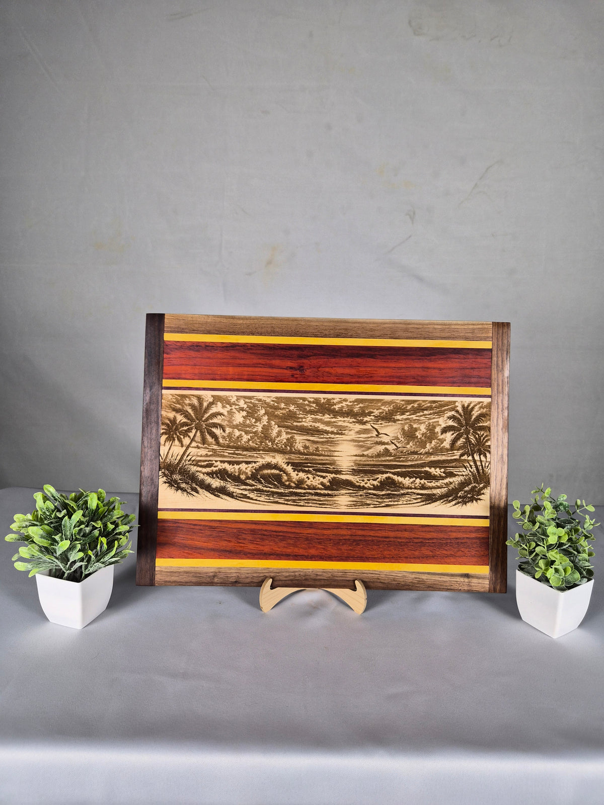 Handcrafted Ocean Sunset Hardwood Wall Art – Maple, Walnut, Padauk, Purpleheart & Yellowheart