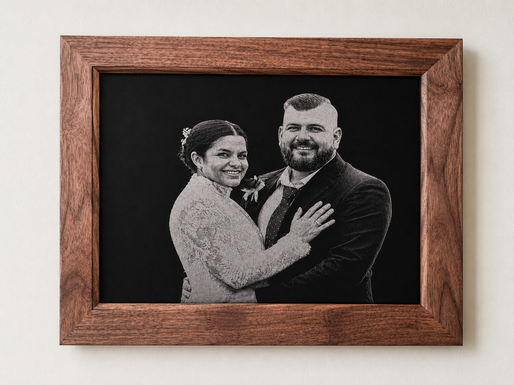 Custom Heirloom Portrait – Laser Engraved Photo & Handcrafted Hardwood Frame