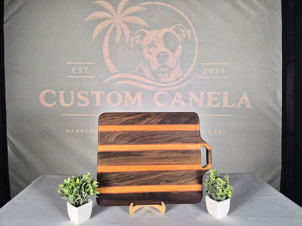 Handcrafted Solid Hardwood Serving Board – Walnut, Cherry & Cedar – 18" × 14"