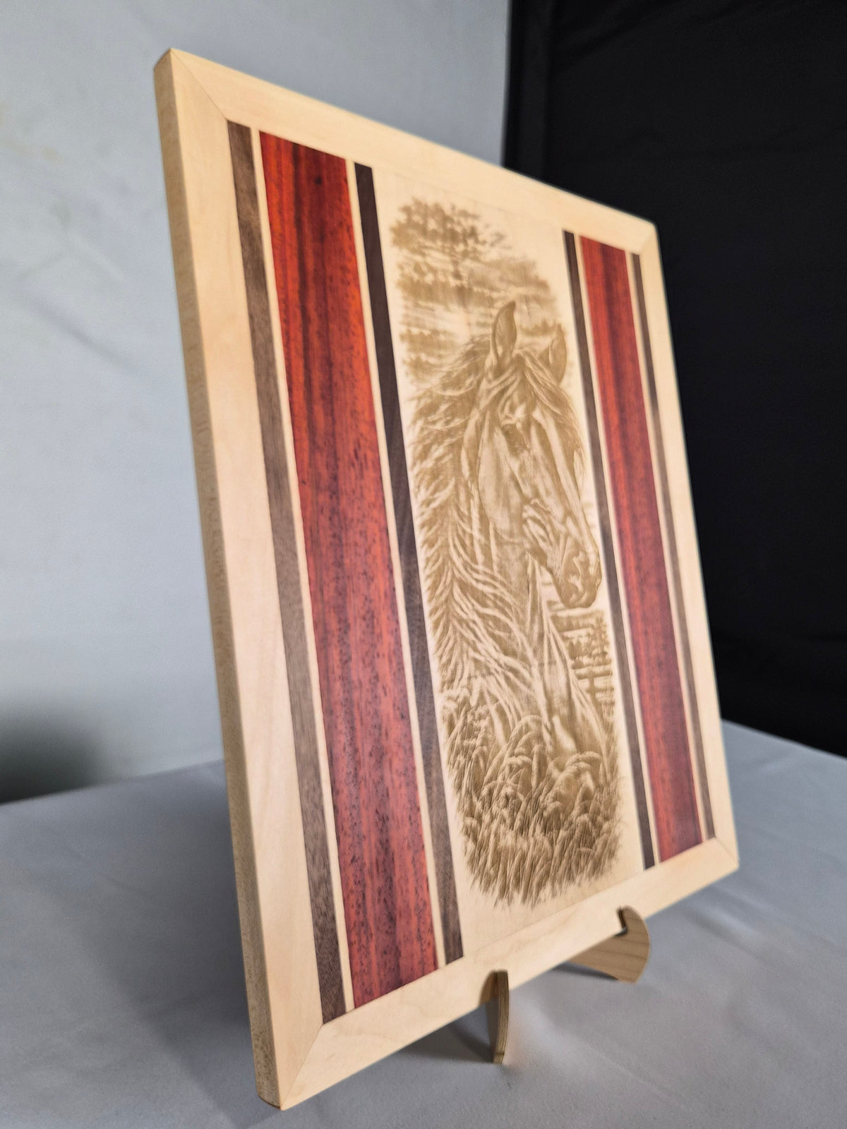 Handcrafted Horse Hardwood Wall Art – Solid Maple, Walnut & Padauk – Ready to Ship