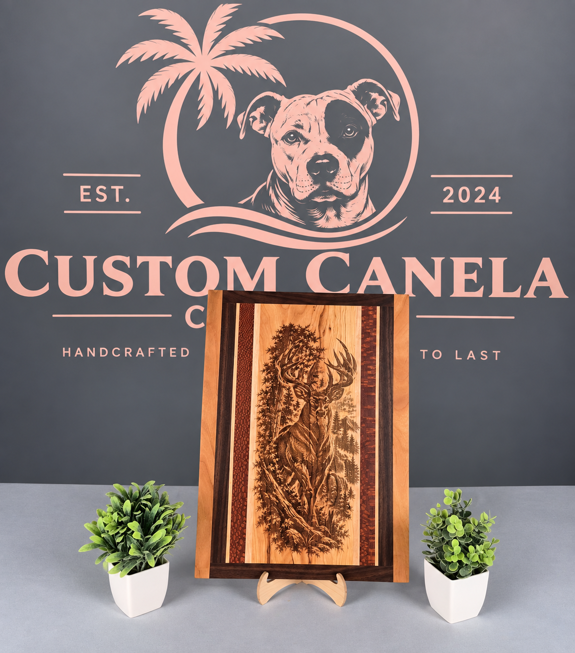 Handmade Hardwood Deer Wall Art – Laser Engraved Whitetail Buck – Cherry, Maple, Walnut & Leopard Wood – Ready to Ship