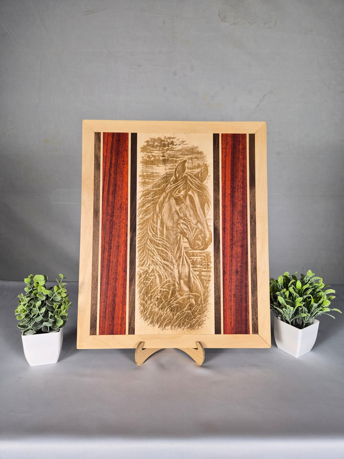 Handcrafted Horse Hardwood Wall Art – Solid Maple, Walnut & Padauk – Ready to Ship