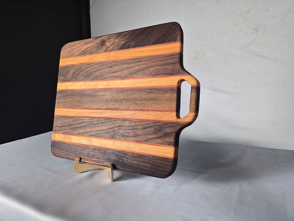Handcrafted Solid Hardwood Serving Board – Walnut, Cherry & Cedar – 18" × 14"