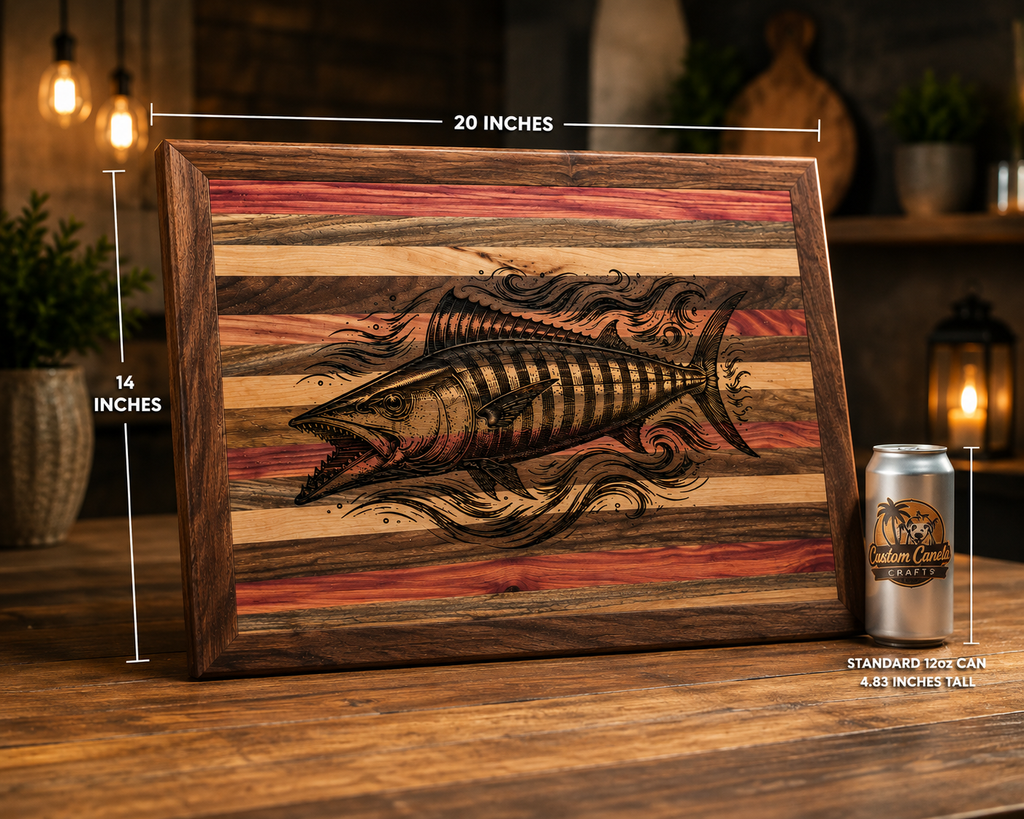 Handmade Wahoo Fish Wall Art – Laser Engraved Hardwood Fishing Decor