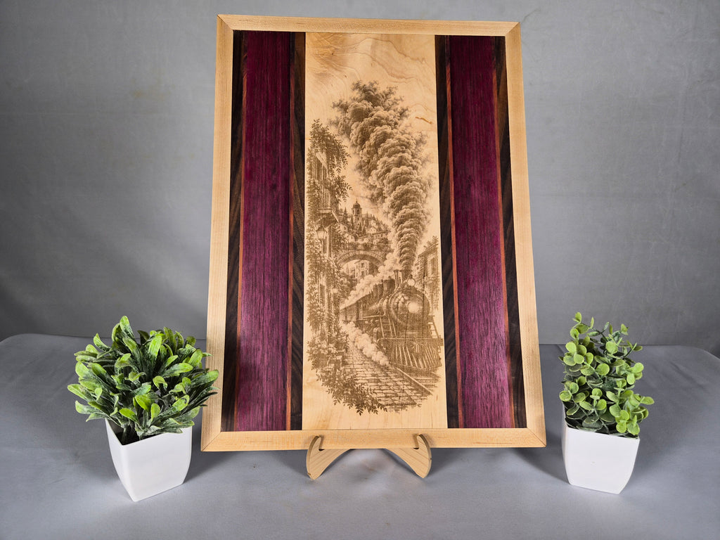 Handcrafted Vintage Locomotive Hardwood Wall Art – Maple, Walnut & Purpleheart