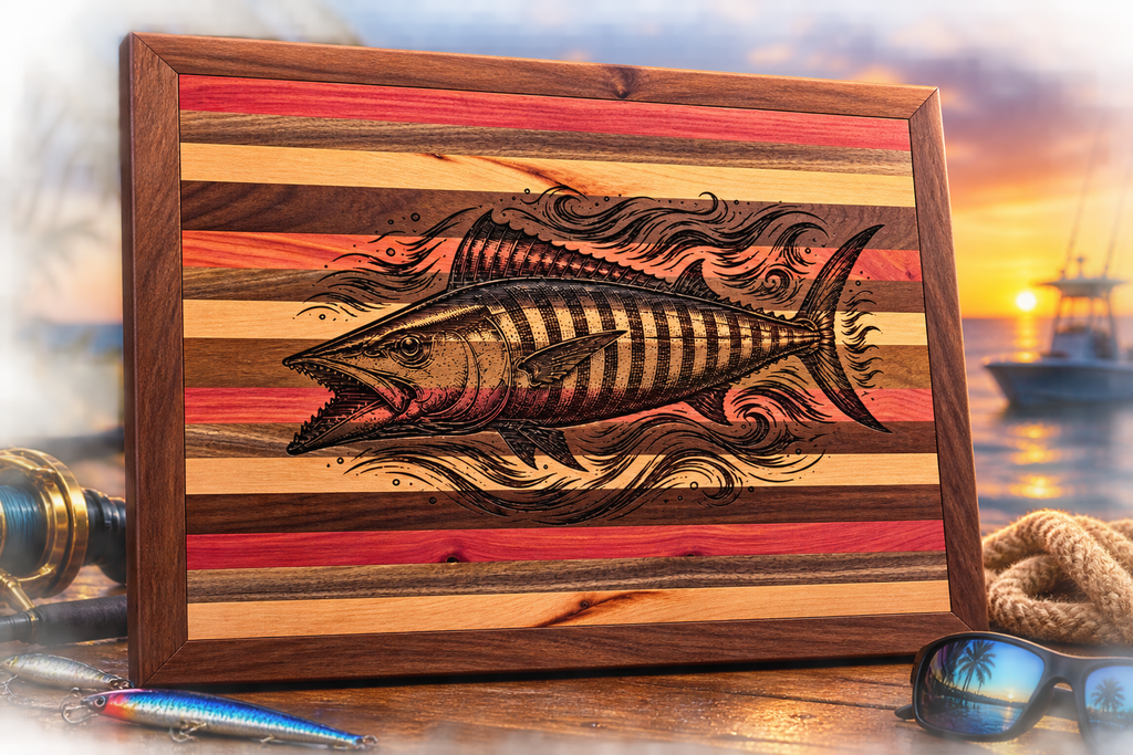 Handmade Wahoo Fish Wall Art – Laser Engraved Hardwood Fishing Decor