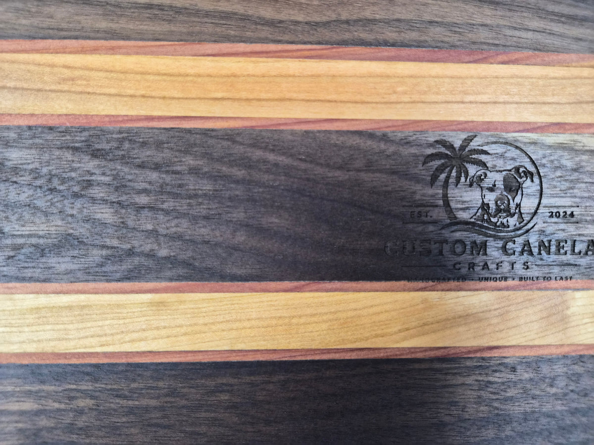 Handcrafted Solid Hardwood Serving Board – Walnut, Cherry & Cedar – 18" × 14"