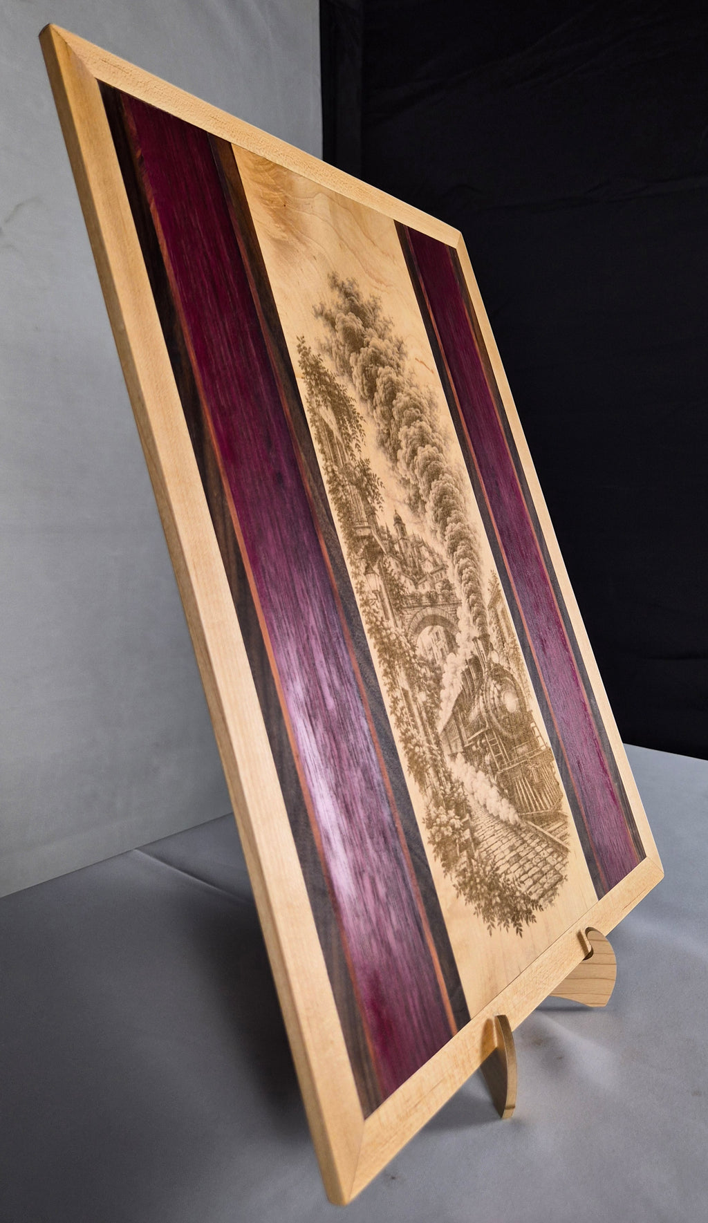 Handcrafted Vintage Locomotive Hardwood Wall Art – Maple, Walnut & Purpleheart