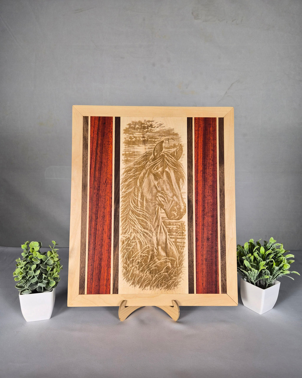 Handcrafted Horse Hardwood Wall Art – Solid Maple, Walnut & Padauk – Ready to Ship