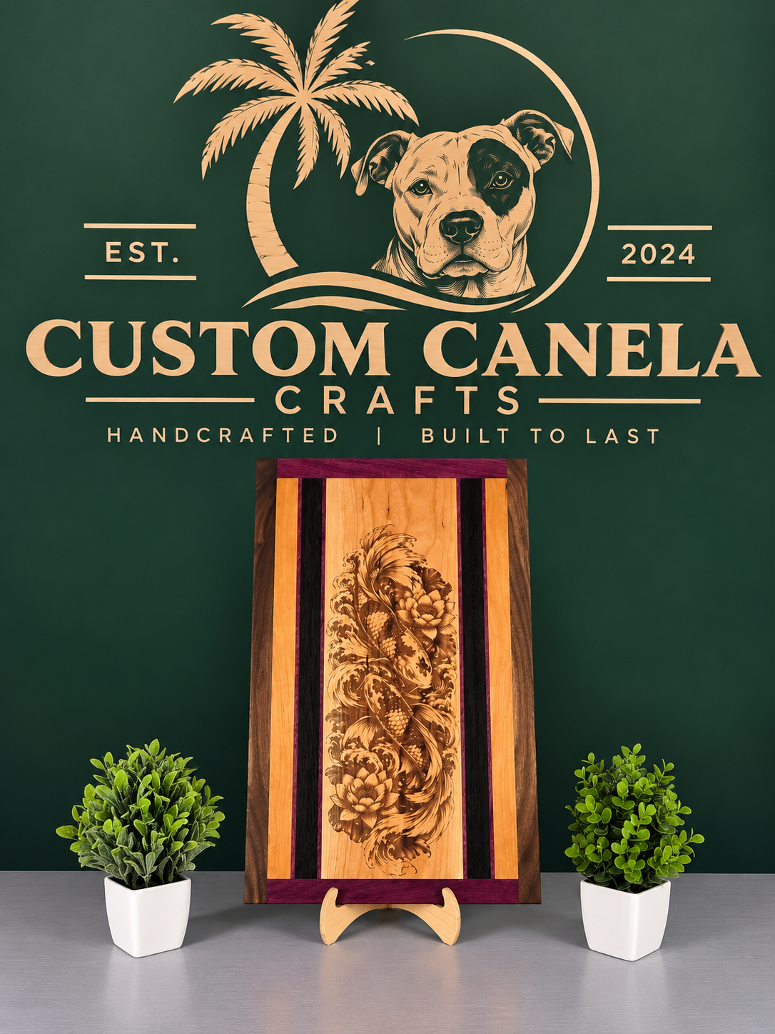 Handcrafted Koi Fish Hardwood Wall Art – Cherry, Purpleheart, Walnut & Wenge