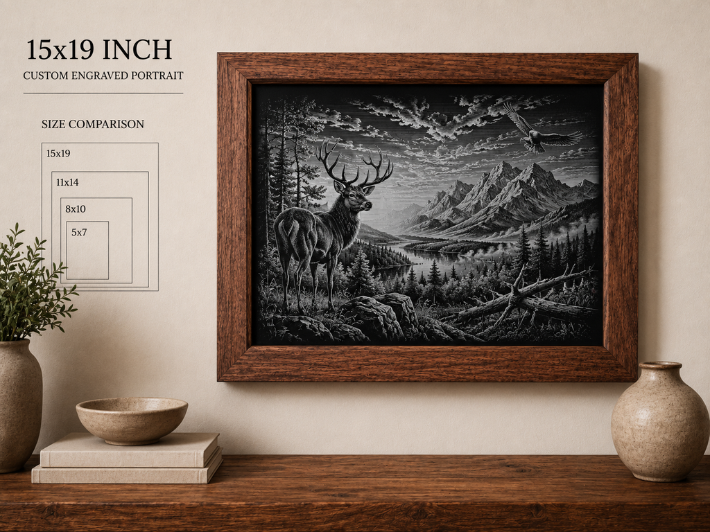 Custom Hunting & Wildlife Portrait – Laser Engraved Photo & Hardwood Frame