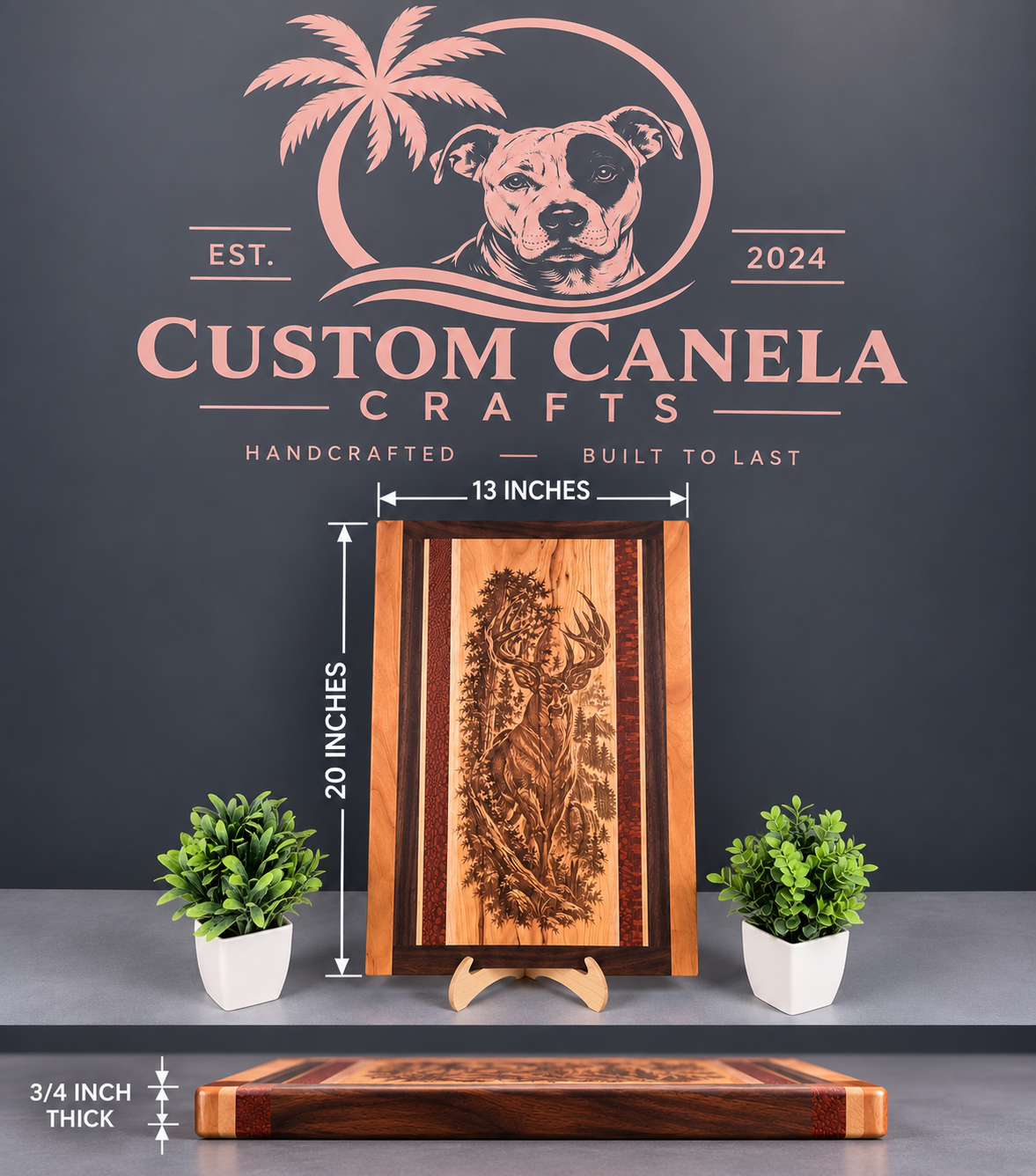 Handmade Hardwood Deer Wall Art – Laser Engraved Whitetail Buck – Cherry, Maple, Walnut & Leopard Wood – Ready to Ship