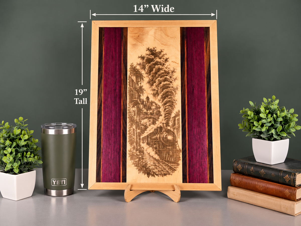 Handcrafted Vintage Locomotive Hardwood Wall Art – Maple, Walnut & Purpleheart