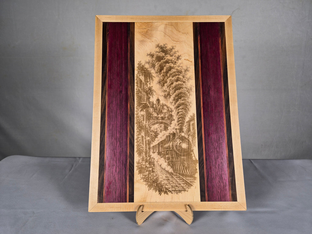 Handcrafted Vintage Locomotive Hardwood Wall Art – Maple, Walnut & Purpleheart
