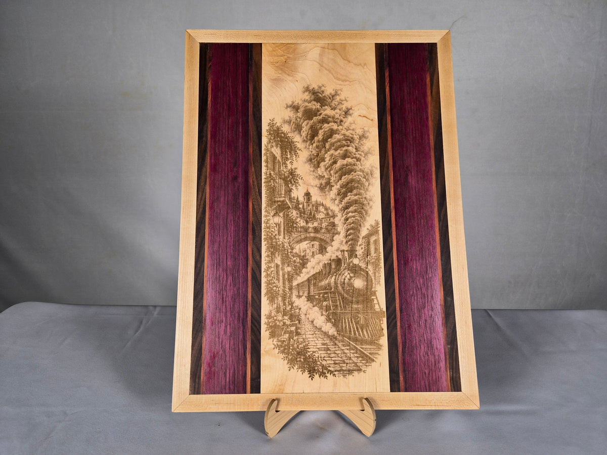 Handcrafted Vintage Locomotive Hardwood Wall Art – Maple, Walnut & Purpleheart
