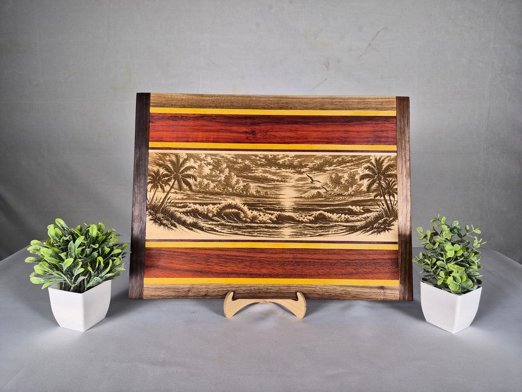 Handcrafted Ocean Sunset Hardwood Wall Art – Maple, Walnut, Padauk, Purpleheart & Yellowheart