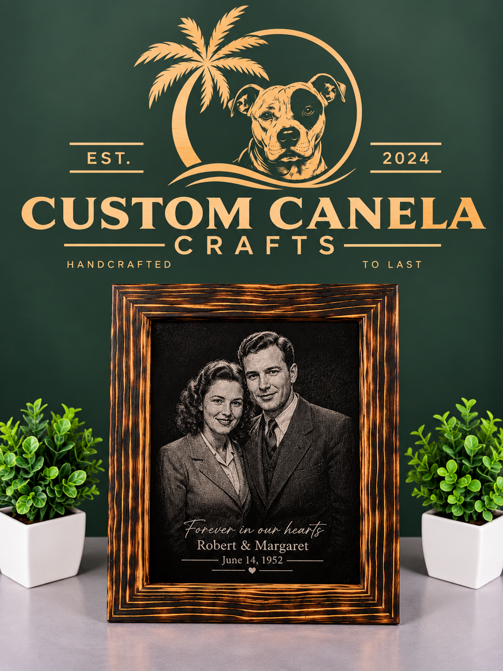 Custom Photo Restoration & Laser Engraved Family Portrait