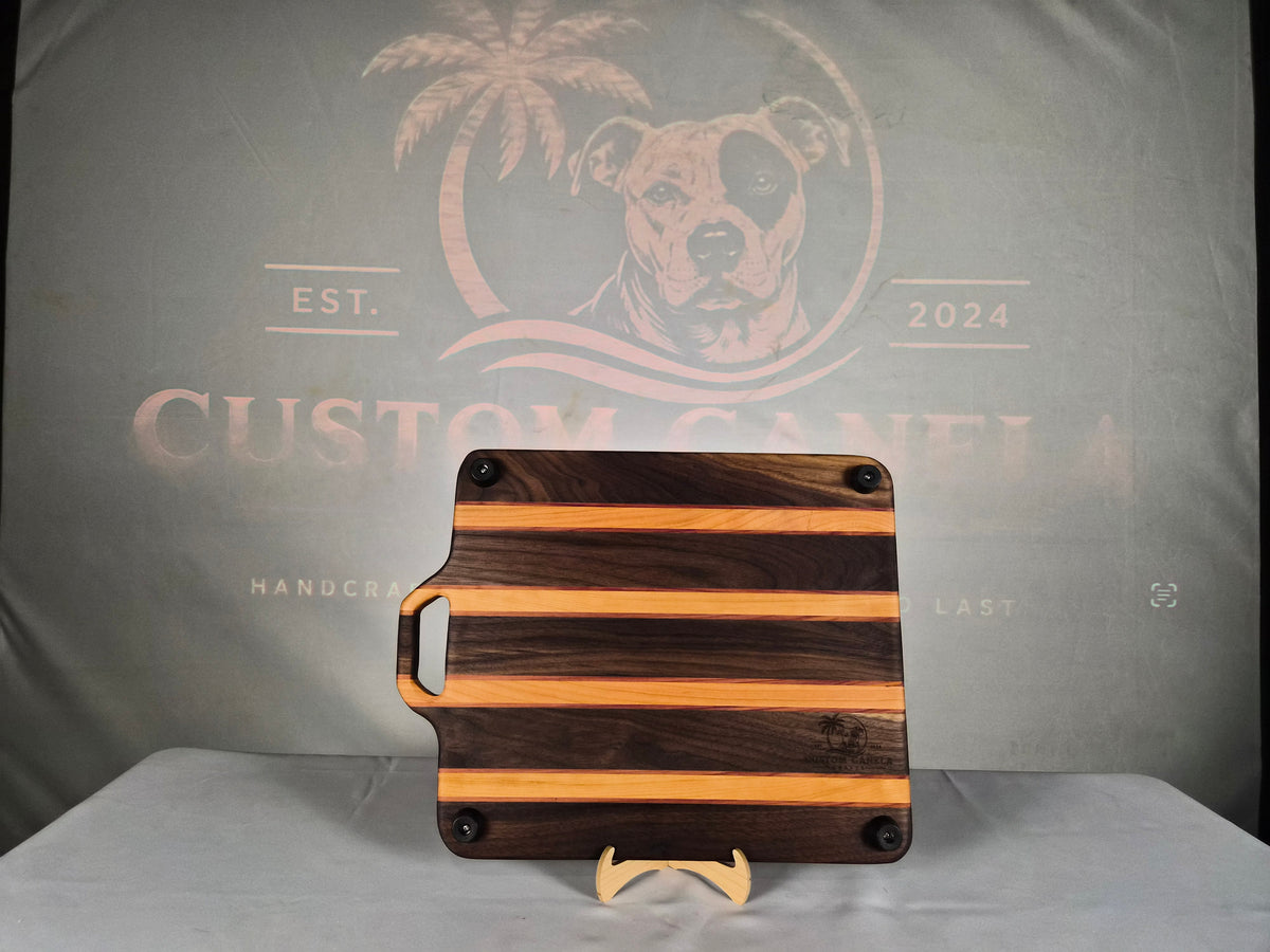 Handcrafted Solid Hardwood Serving Board – Walnut, Cherry & Cedar – 18" × 14"