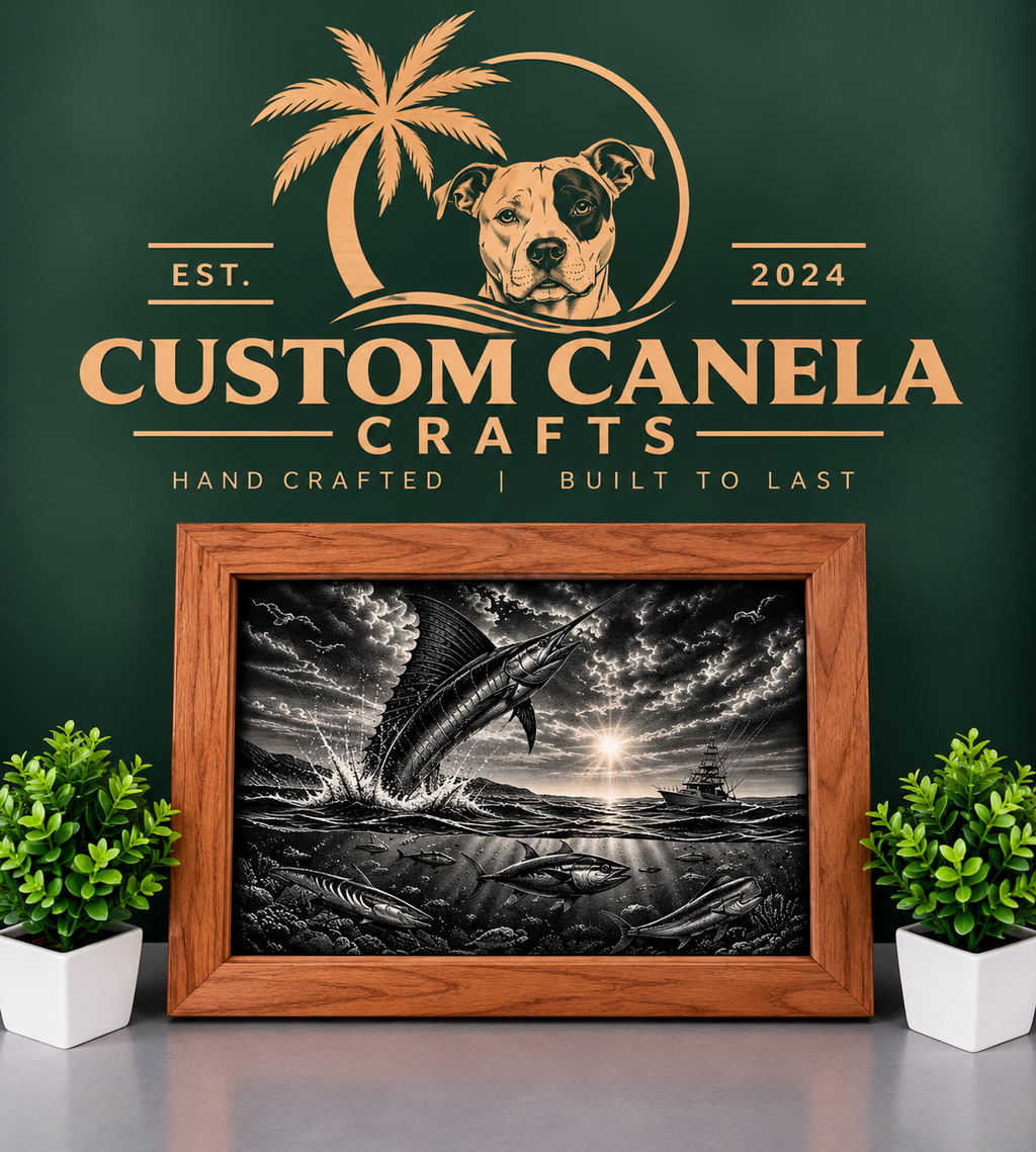 Marlin Offshore Fishing Wall Art – Laser Engraved Acrylic & Hardwood Frame