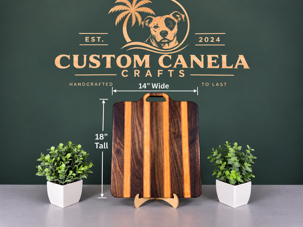 Handcrafted Solid Hardwood Serving Board – Walnut, Cherry & Cedar – 18" × 14"